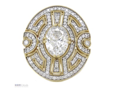 14K YELLOW GOLD AND DIAMOND, ART DECO INSPIRED RIN...