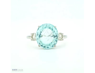 9CT WHITE GOLD BRAZILIAN AQUAMARINE AND DIAMOND TR...