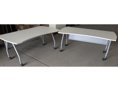 Mobile training tables x 2 featuring white laminat...
