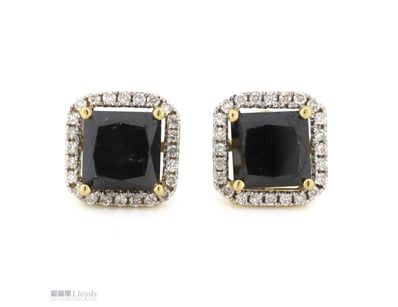 14K YELLOW GOLD, BLACK DIAMOND AND DIAMOND, HALO S...