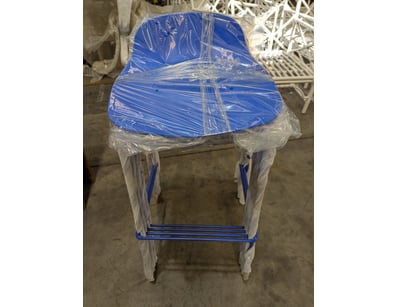 Dining stools, blue metal frame, blue seating, 4 p...