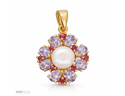NATURAL TANZANITE, RUBY & PEARL PENDANT ON 925 SIL...