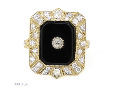 14K YELLOW GOLD, BLACK ONYX AND DIAMOND, STATEMENT...
