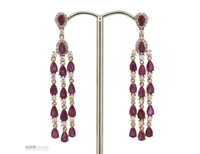 14K ROSE GOLD, RUBY AND DIAMOND, CHANDELIER EARRIN...