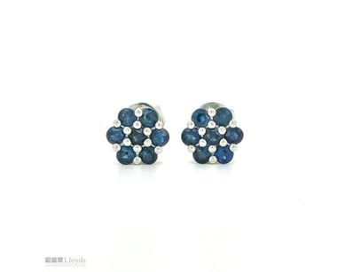 9CT WHITE GOLD CEYLON SAPPHIRE FLORAL STUD EARRING...