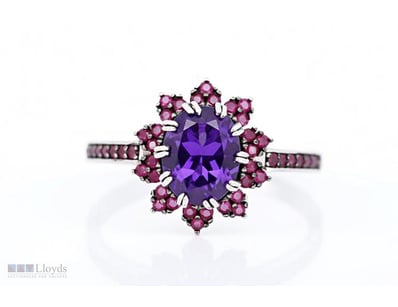 NATURAL AMETHYST & BURMESE RUBY RING ON 925 SILVER...