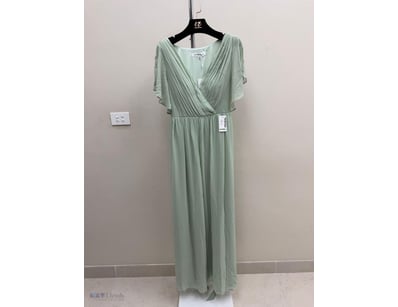 SAGE GREEN PLEATED WRAP MAXI DRESS WITH FLUTTER SL...