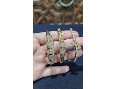 3XPCS  GOLD PLATED BANGLES WITH CUBAIC ZIRCONIA  S...