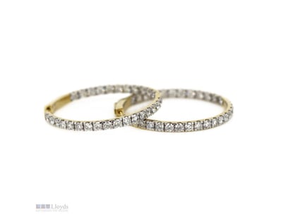 14K YELLOW GOLD AND 4.01CT TDW DIAMOND, HOOPS EARR...