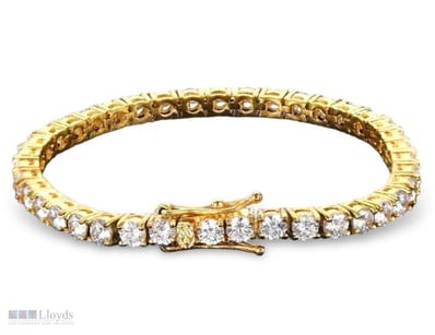 YELLOW GOLD PLATED TENNIS BRACELET WHITE CUBIC ZIR...