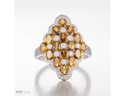 14CT WHITE GOLD TOURMALINE AND DIAMOND CLUSTER RIN...