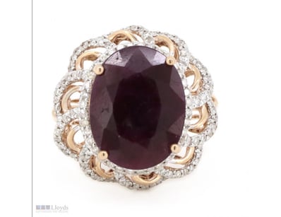 14K ROSE GOLD, 7.03CT RUBY AND DIAMOND, FLORAL COC...