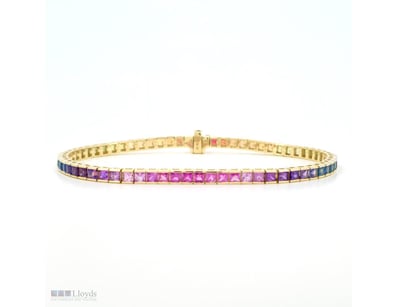 9CT YELLOW GOLD MULTI COLOURED CEYLON SAPPHIRE LIN...