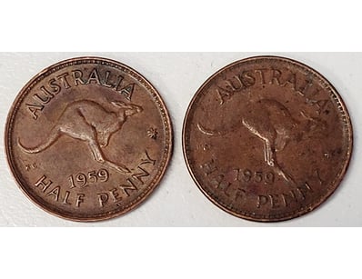2X 1959 AUSTRALIAN HALF PENNY COINS

488567+7
...