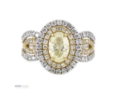 14K WHITE/YELLOW GOLD, YELLOW DIAMOND, DOUBLE HALO...