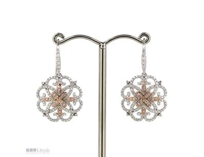 14K WHITE/ROSE GOLD, PINK DIAMOND AND DIAMOND, DRO...