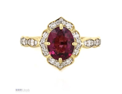 14K YELLOW GOLD, RHODOLITE GARNET AND DIAMOND, ANT...