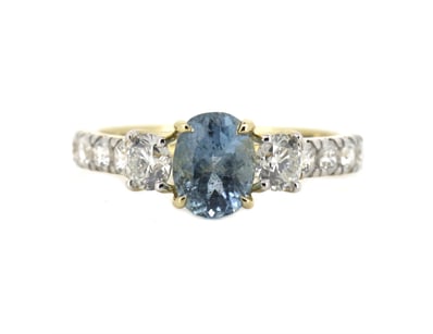 14K YELLOW GOLD, AQUAMARINE AND DIAMOND, TRILOGY R...