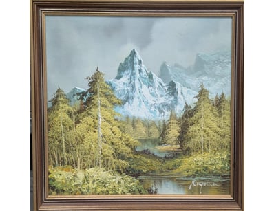 UNKNOWN ARTIST, ORIGINAL OIL ON CANVAS, SNOWCAPPED...