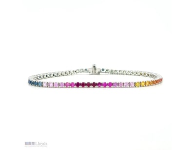 9CT WHITE GOLD MULTI COLOURED CEYLON SAPPHIRE LINE...