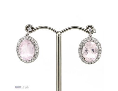 14K WHITE GOLD, MORGANITE AND DIAMOND, HALO DROP E...