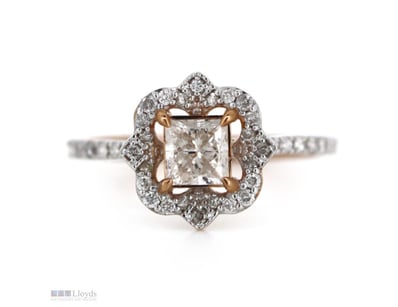 14K ROSE GOLD AND DIAMOND, ART DECO INSPIRED HALO ...
