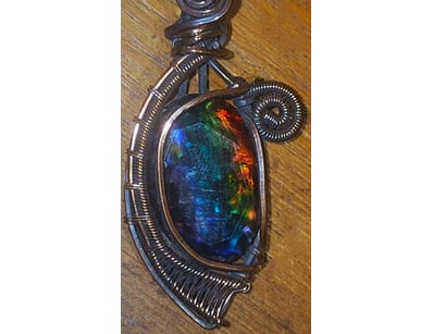 114 TCW  AMMONITE WIRE WRAPPED PENDANT AND CHAIN  ...