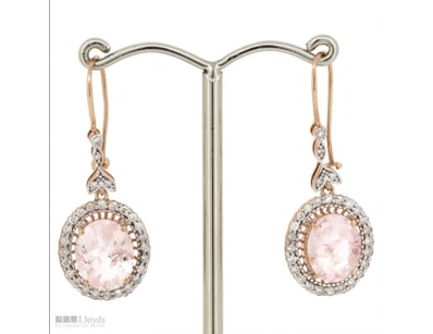 14K ROSE GOLD, MORGANITE AND DIAMOND, HALO EARRING...