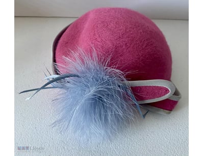 Vintage Felted Wool Pillbox Feathered Hat Circa 19...