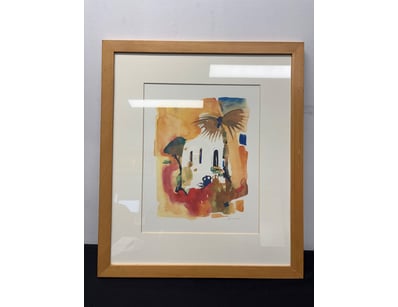 WATERCOLOUR PAINTING OF MEDITERRANEAN VILLAGE SCEN...