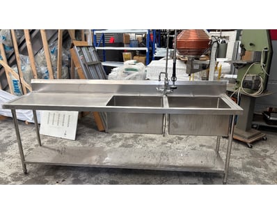 Commercial double sink unit, stainless steel, drai...