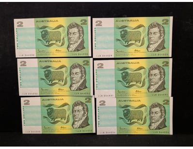 AUSTRALIAN $2 BANKNOTES - SEQUENTIAL SERIAL NUMBER...