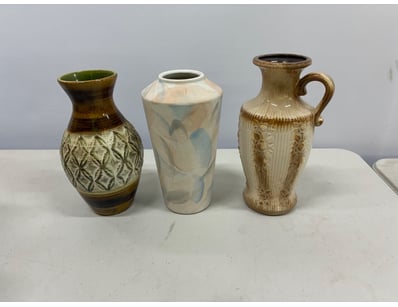 COLLECTION OF THREE CERAMIC VESSELS WITH DECORATIV...