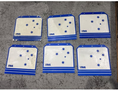 Set of six vintage X-TRAIL branded mud flaps. Asso...