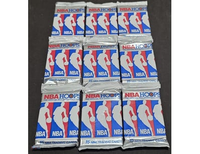 SET OF 9 NBA TRADING CARDS, NBA HOOPS SERIES 1, 19...