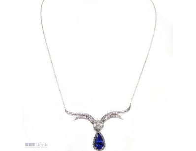 14K WHITE GOLD, TANZANITE AND DIAMOND, DRESS NECKL...