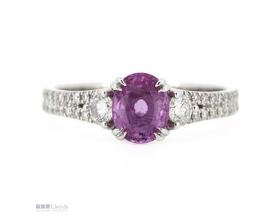14K WHITE GOLD, PINK SAPPHIRE AND DIAMOND, DRESS R...