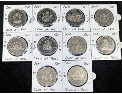 TEN AUSTRALIAN CENTENARY OF FEDERATION FIFTY CENT ...