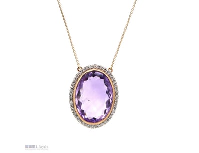 10K ROSE GOLD, 16.10CT AMETHYST AND DIAMOND, HALO ...