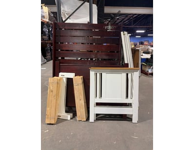 Lot comprising a dark burgundy timber bed head wit...