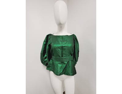 EMERALD GREEN METALLIC PEPLUM BLOUSE BY ARTCLUB
...