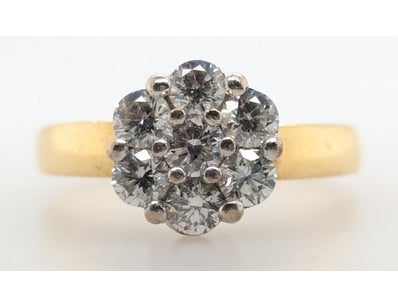 18K YELLOW AND WHITE GOLD DIAMOND CLUSTER DRESS RI...