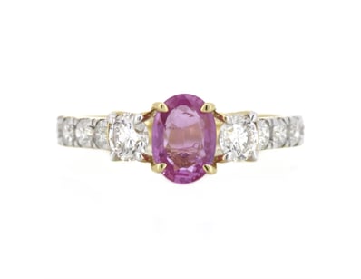14K YELLOW GOLD, PINK SAPPHIRE AND DIAMOND, DRESS ...