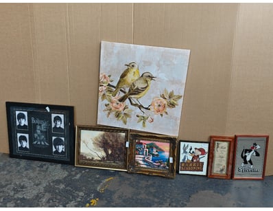 Prints, assorted prints including the Beatles, fra...