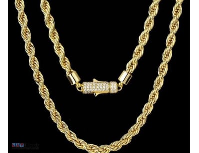 YELLOW GOLD PLATED  STAINLESS STEEL    ROPE CHAIN-...