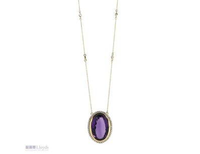 14K YELLOW GOLD, 16.27CT AMETHYST AND DIAMOND, STA...