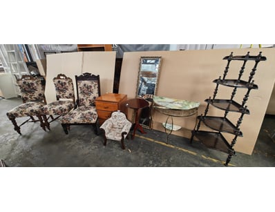 Furniture, including chairs, mirror, croner stand ...