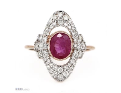 14K ROSE GOLD, RUBY AND DIAMOND, DRESS RING.      ...
