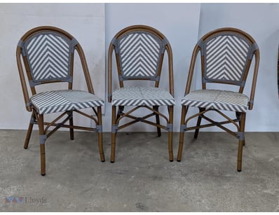 Dining chairs, timber frame, white and grey weaved...