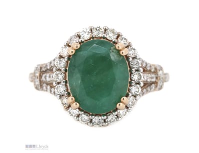14K ROSE GOLD, EMERALD AND DIAMOND, VINTAGE INSPIR...